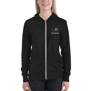 I am ˈwʊm ən (I am woman) Unisex zip hoodie